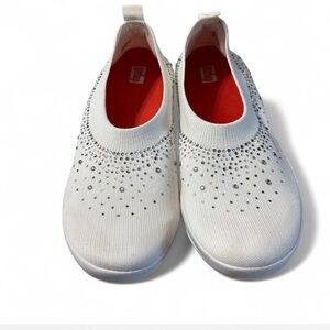 FlitFlop Women's White and Crystal Studded Sneakers